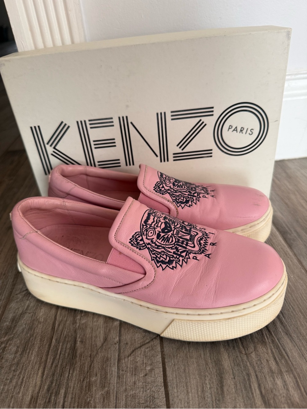 Kenzo Kids Pink Slip-On Platform Sneakers with Tiger Graphic